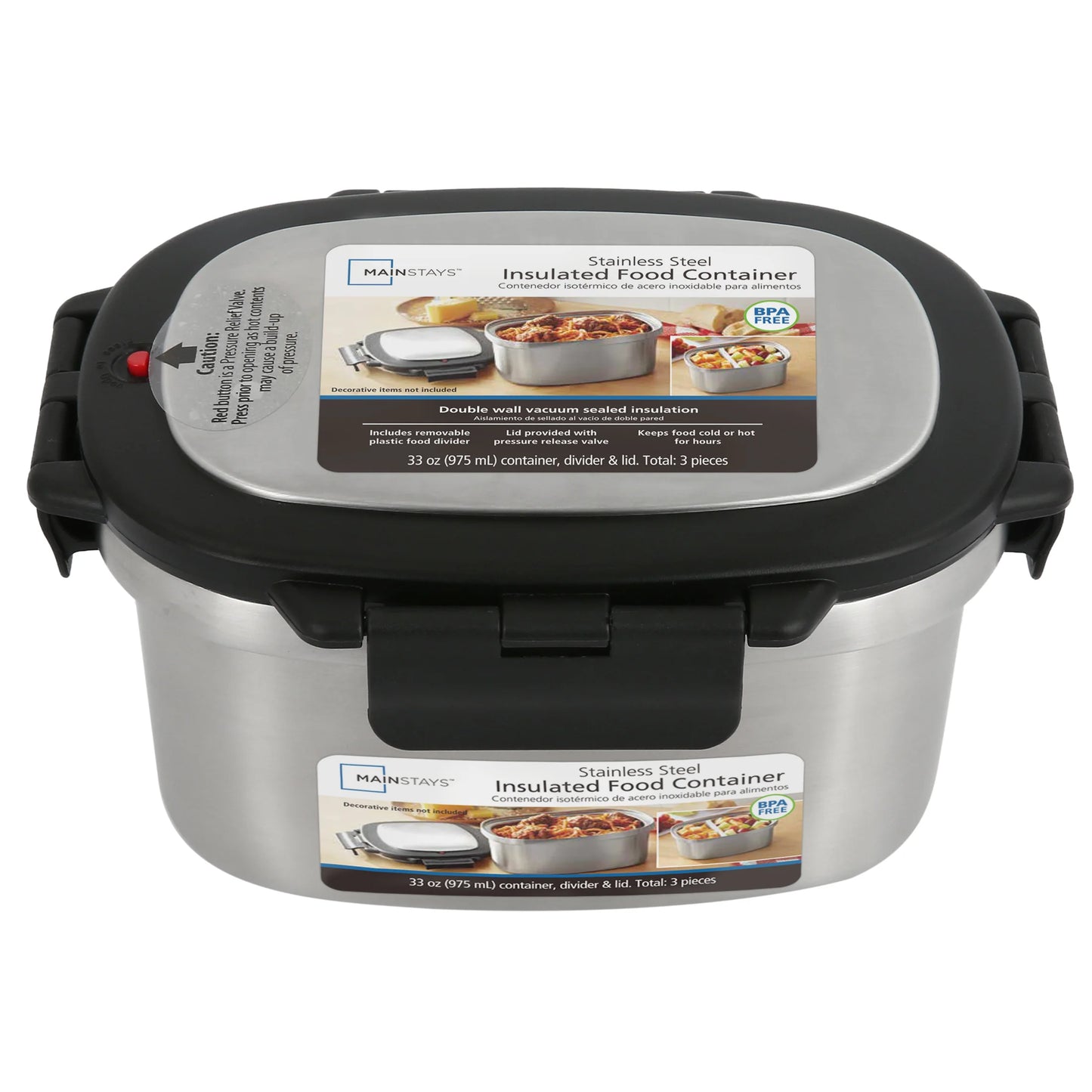 Food Container, Reusable Insulated Stainless Steel, Rectangular, 33 Oz