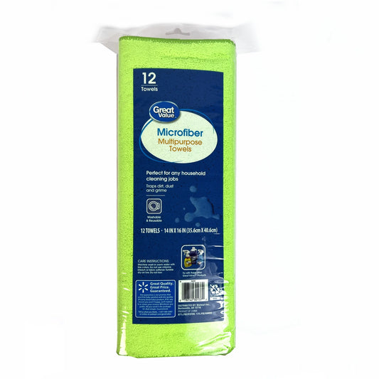 Multipurpose Microfiber Household Cleaning Cloth & Wipe, Multicolor, 12 Count
